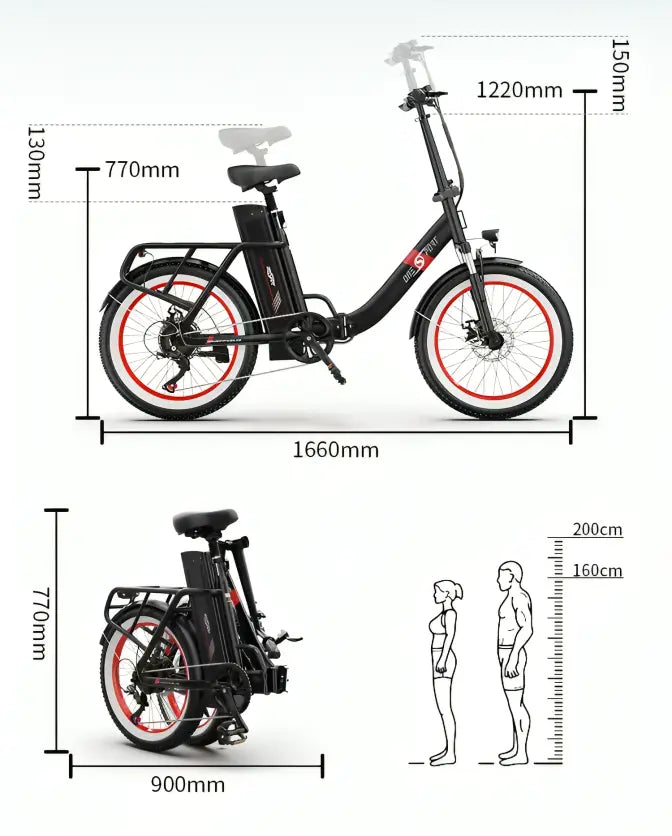ONESPORT OT16-2 Electric Bike Geometry Measures