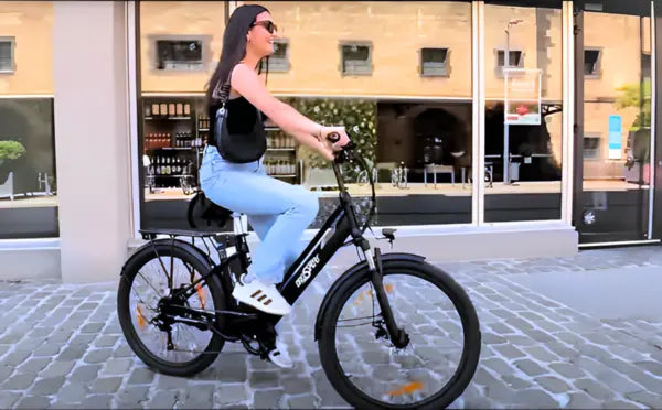 Woman riding ONESPORT electric bike on the street